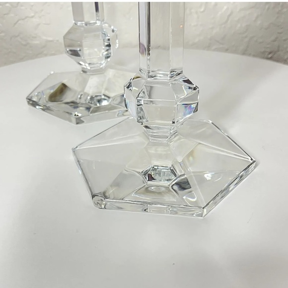Set of 2 Val St Lambert GARDENIA Crystal Candle Stick Holders. - Picture 6 of 7